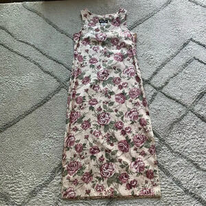 Vintage all that Jazz floral midi dress cream red green 6